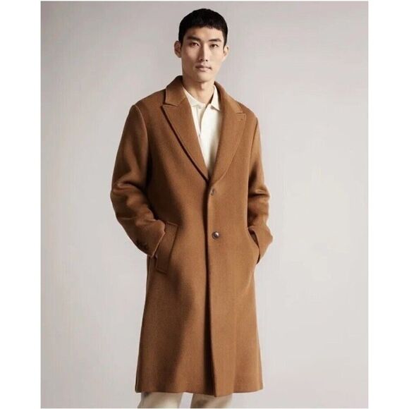 NWT Ted Baker Mens Bluebird Peak Lapel 2 Buttons Overcoat Size XL (5) LT Brown - Picture 1 of 13
